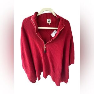 Anne Klein Red Knit Poncho - Large